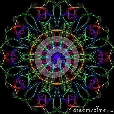 Multicolor bright kaleidoscope style illustration on a black background Cartoon Illustration