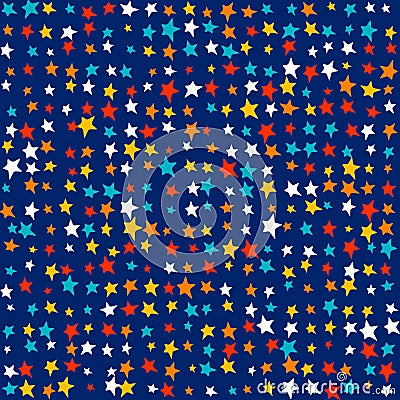 Multicolor bright stars, random vivid colors - Cute kids pattern background. Vector Illustration