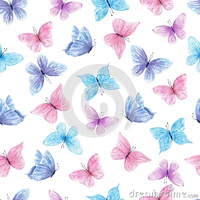 Multicolor butterflies seamless raster pattern Stock Photo