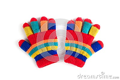 Multicolor children`s gloves Stock Photo