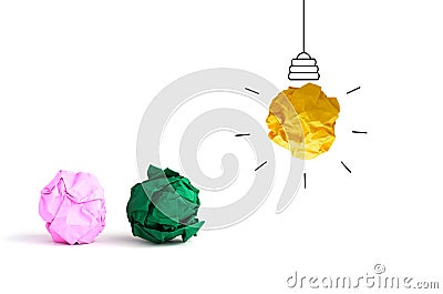 multicolor crumpled Paper Light Bulb new concept idea on white Stock Photo