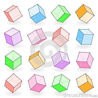 Multicolor 3d modeling outline polygonal square line isolated blocks design isometric vector illustration Vector Illustration