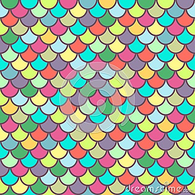 Multicolor fish scales seamless pattern, animal texture, animalistic ornament, rainbow illustration, vector background. Colorful b Vector Illustration