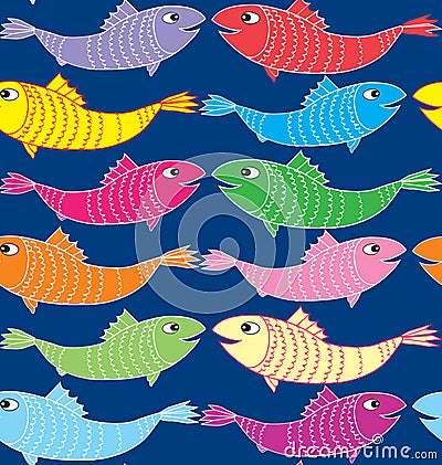 Multicolor Fish Seamless Pattern Vector Illustration