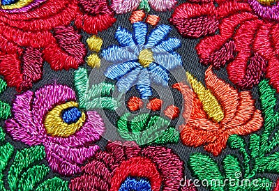 Multicolor floral hand embroidery pattern Stock Photo