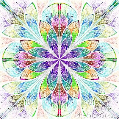 Multicolor fractal pattern in stained glass window style. Computer generated graphics. Stock Photo