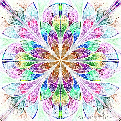 Multicolor fractal pattern in stained glass window style. Stock Photo