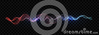 Multicolor glowing waveform with dynamic curves. Abstract digital sound frequency visual, audio energy flow. Equalizer Vector Illustration