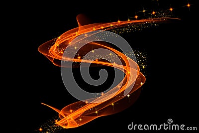 Multicolor glowing waves isolated on black background. 3d dynamic flow waveforms Cartoon Illustration