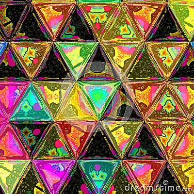 Multicolor Gradient Triangle Square Tiles Geometric Pattern effect stained glass Stock Photo