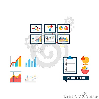 Multicolor graphical infographic, rising and falling with percentages data financial analytic marketing info chart. Charts and Vector Illustration