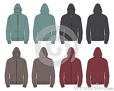 Multicolor Hoodie fashion flat sketch Vector Illustration