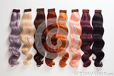 Multicolor human hair extension bundles collection. AI generated Cartoon Illustration