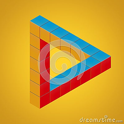 Multicolor Impossible Looped Triangle Illusion Made with Cubes. Stock Photo