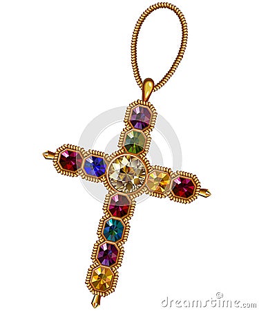 Multicolor Jewelry Cross Vector Clip Art Antique Vector Illustration