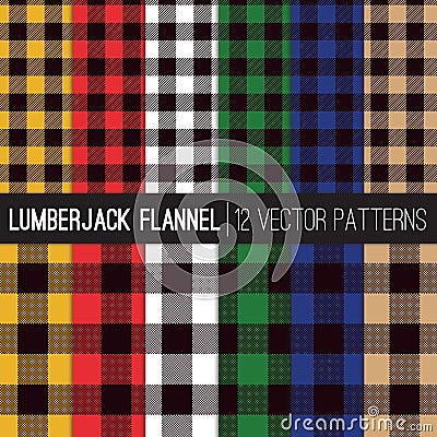 Multicolor Lumberjack Flannel Shirt Plaid Vector Patterns Vector Illustration