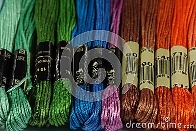 Multicolor mercerised cotton threads for embroidery Editorial Stock Photo