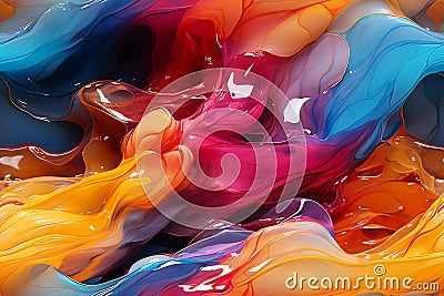 Multicolor neon fluid texture, colorfull splash paint, liquid. Abstract colored bright background with multicolor fluid paint Stock Photo