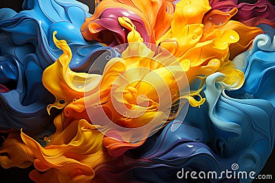 Multicolor neon fluid texture, colorfull splash paint, liquid. Abstract colored bright background with multicolor fluid paint Stock Photo