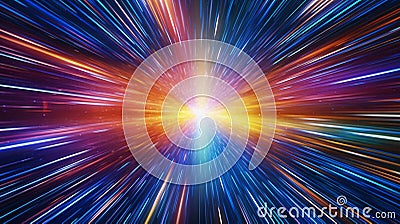 Multicolor neon glow laser beam light lines moving fast, digital, high speed internet, cyberpunk, techonogy backdrop. futuristic Stock Photo