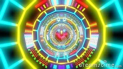 Multicolor Neon Trippy Psychedelic Smile Face Tunnel 3D Vibrant Background Infinite Patterns Futuristic Mandala Stock Photo
