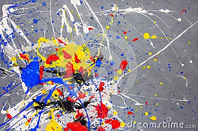 Multicolor paint dripping on background. Stylish acrylic liquid layered colorful painting concept Stock Photo