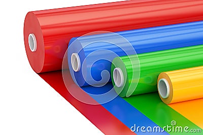 Multicolor PVC Polythene Plastic Tape Rolls, 3D rendering Stock Photo