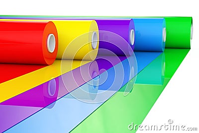 Multicolor PVC Polythene Plastic Tape Rolls or Foil. 3d Rendering Stock Photo