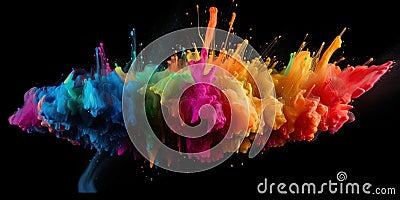 multicolor rainbow Paint blew up, colorful splashes and drops Stock Photo