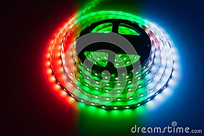 multicolor rgb led light strip roll Stock Photo