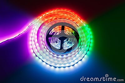 multicolor rgb led light strip roll Stock Photo