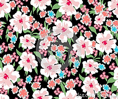 Multicolor Seamlees Flowers with Leaves, Designed for Textile Prints. Stock Photo