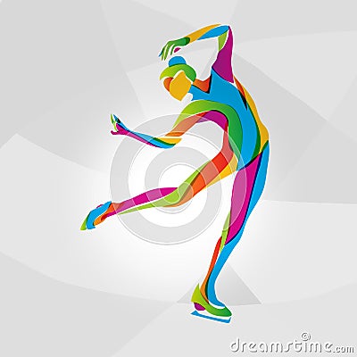 Multicolor silhouette of ice skating girl Vector Illustration