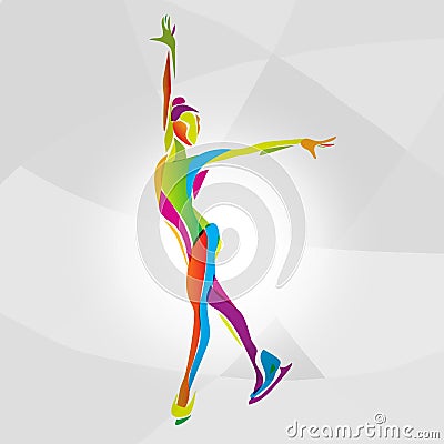 Multicolor silhouette of ice skating girl Vector Illustration