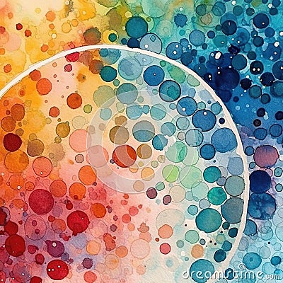 Multicolor spots, circular watercolor abstract background, circular shape, AI generative Stock Photo