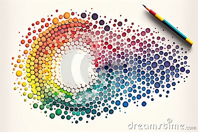 Multicolor spots, circular watercolor abstract background with pencil on top, Generative AI Stock Photo