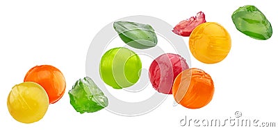 Multicolor sweet lollipop whole and bitten pieces set isolated on white background Stock Photo