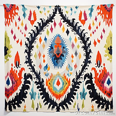 Colorful Abstract Wall Tapestry With Striking Symmetrical Patterns Stock Photo