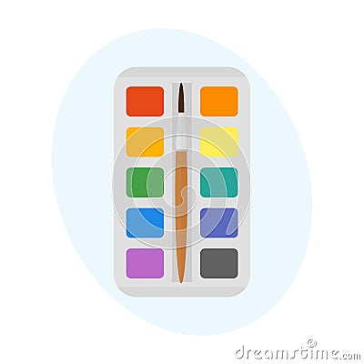 Multicolor watercolour paint box vector illustration drawing container education school and hobby tool creativity Vector Illustration