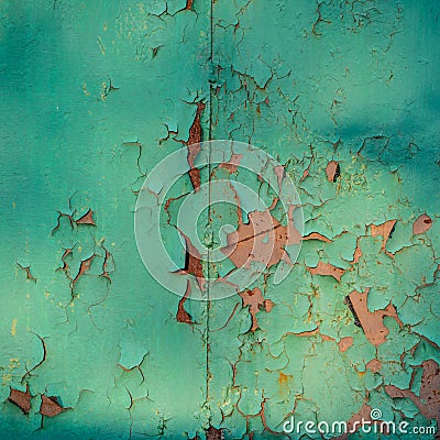 Multicolored Abstract background: Old rusty metalplate texture surface heavily aged and corroded with green paint Stock Photo