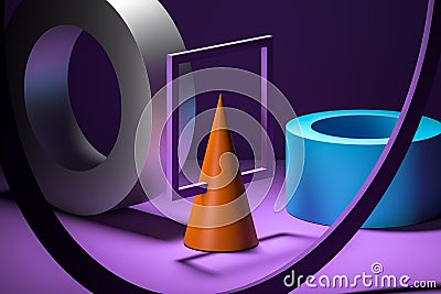 Multicolored abstract geometric figures as showcase for product presentation. Minimalistic composition for advertising Stock Photo