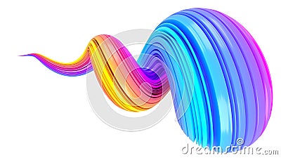 Multicolored abstract twisted brush stroke. Bright curl, artistic spiral. 3D rendering image Stock Photo