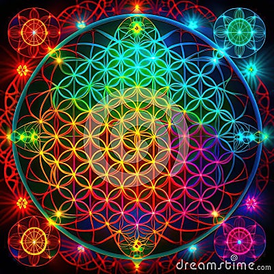 Multicolored abstraction, flower of life. Stock Photo