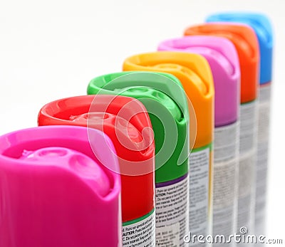 Multicolored aerosol cans Stock Photo