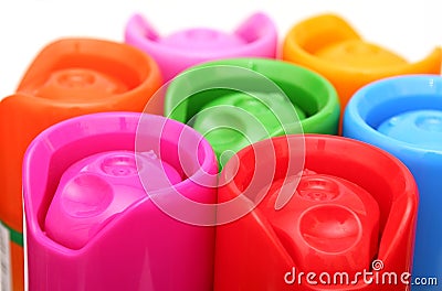 Multicolored aerosol cans Stock Photo