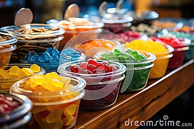 A multicolored array of tempting sweets at the vibrant store counter Stock Photo