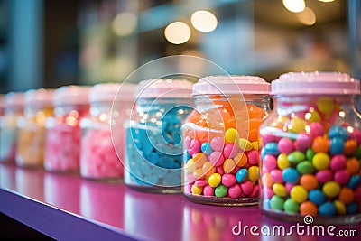 A multicolored array of tempting sweets at the vibrant store counter Stock Photo