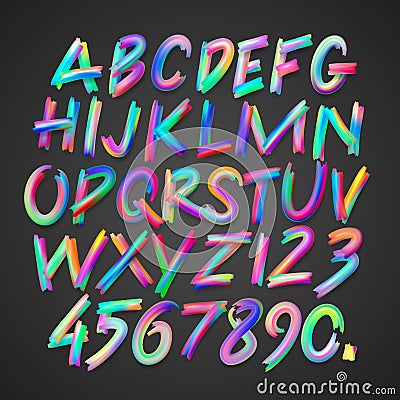 Multicolored art alphabet and numbers Vector Illustration