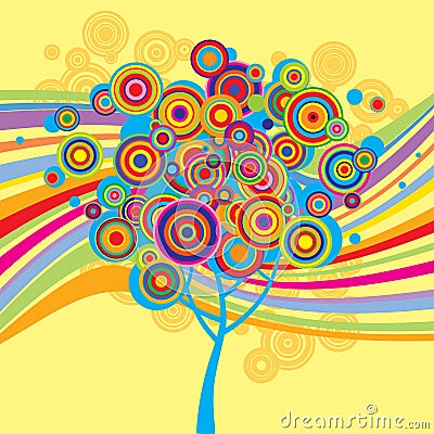 Multicolored background with a tree Vector Illustration