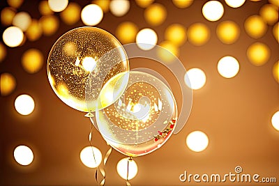 Multicolored balloons, helium balls, bokeh. party, sparkles, generative AI Stock Photo